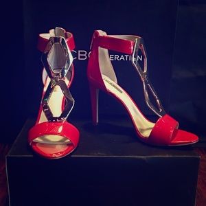 NEW CANDY RED CAYCE HARDWARE ANKLE-STRAP PUMP